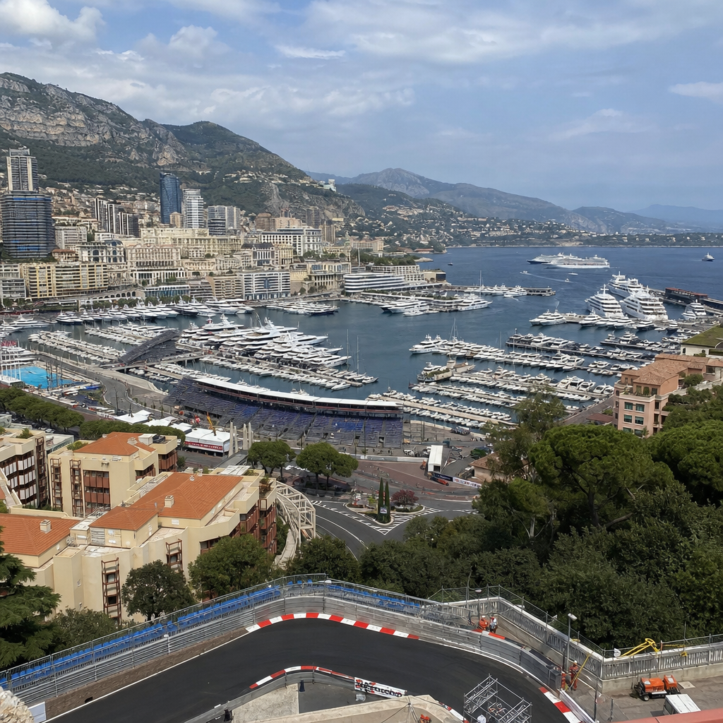Vue panoramique du port et du circuit de Monaco